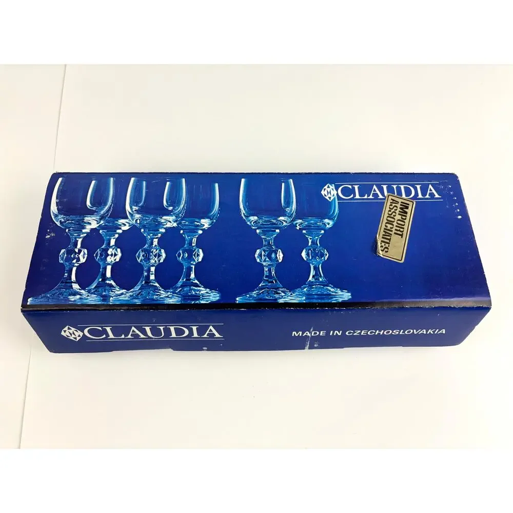 Set of‎ 6 Claudia Liqueur Glasses Cut Knob Stem Lead Crystal Czechoslovakia